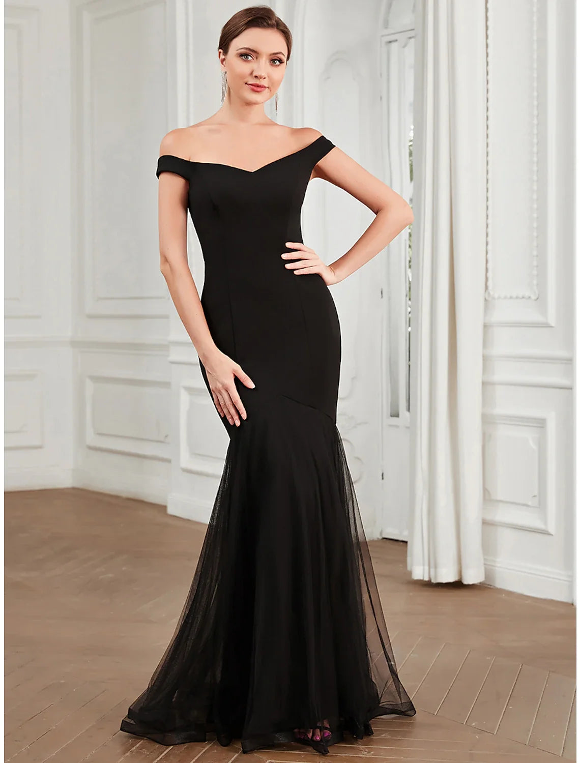 Mermaid Off-Shoulder Polyester Sleeveless Pleated Floor-Length Evening Gown - Chloe Dress