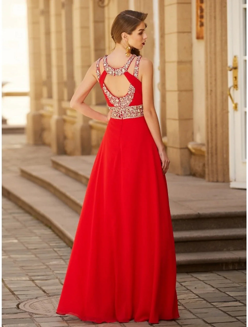 A-Line Halter Chiffon Sleeveless High Slit Floor-Length Evening Gown - Chloe Dress