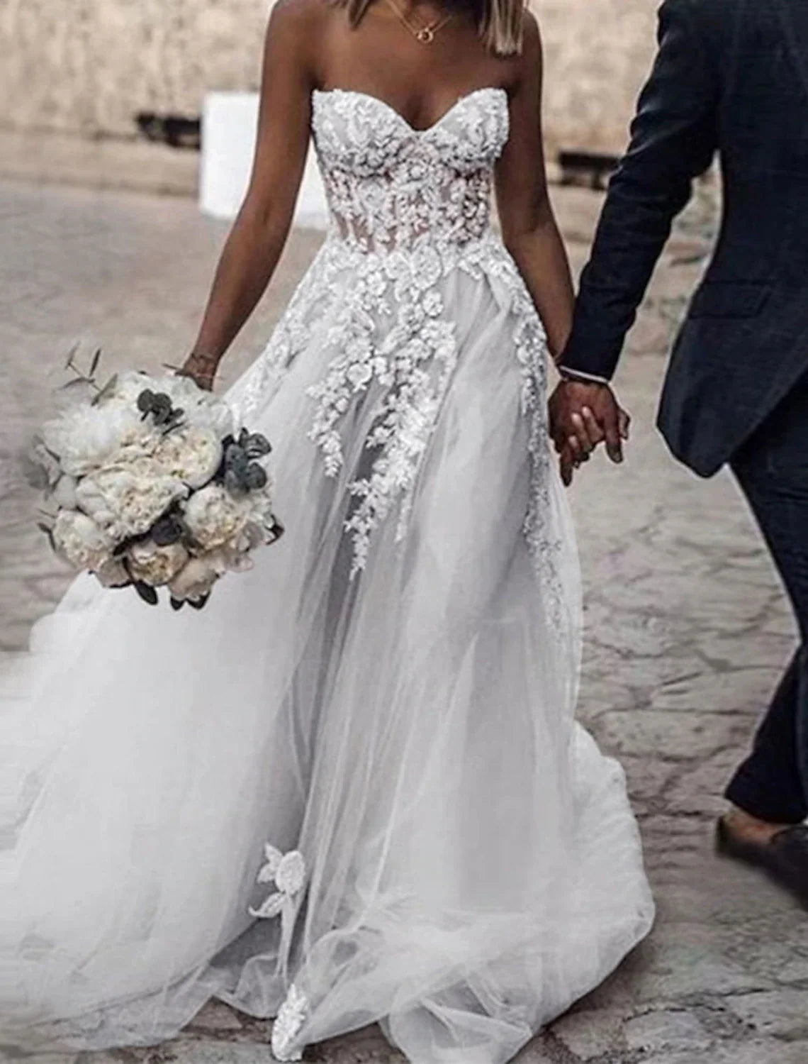 A-Line Sweetheart Lace Train Wedding Gown - Chloe Dress