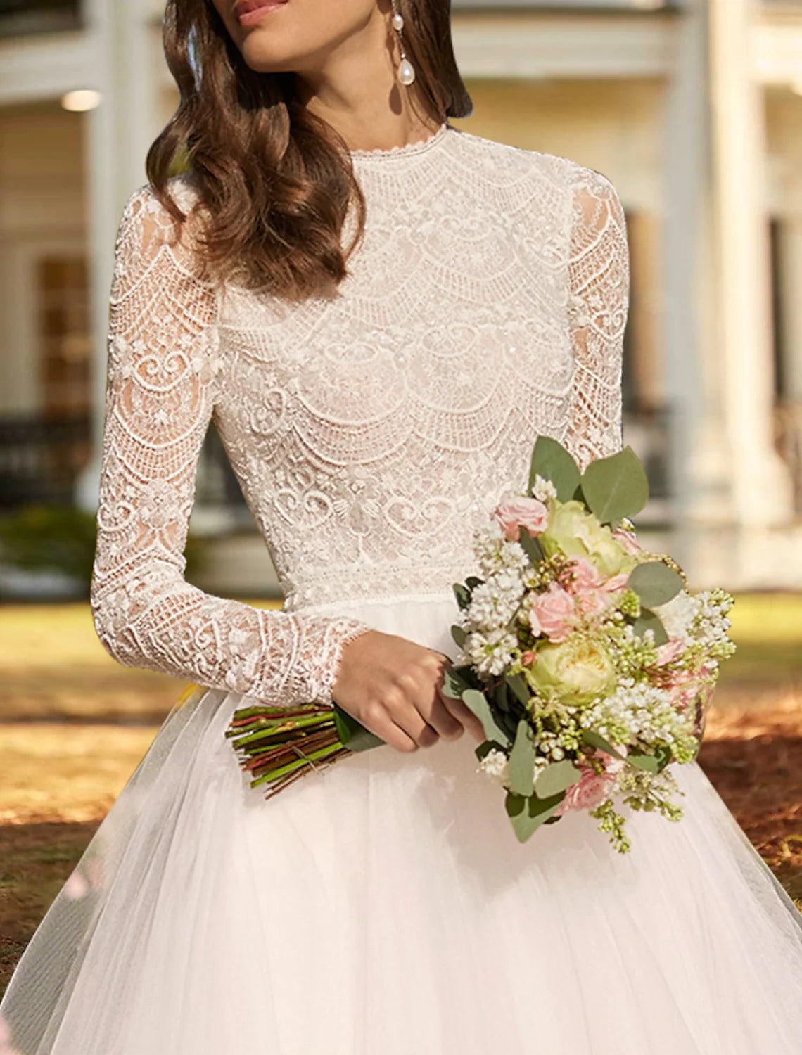 A-Line Sweetheart Lace Pleated Ankle-Length Wedding Gown - Chloe Dress