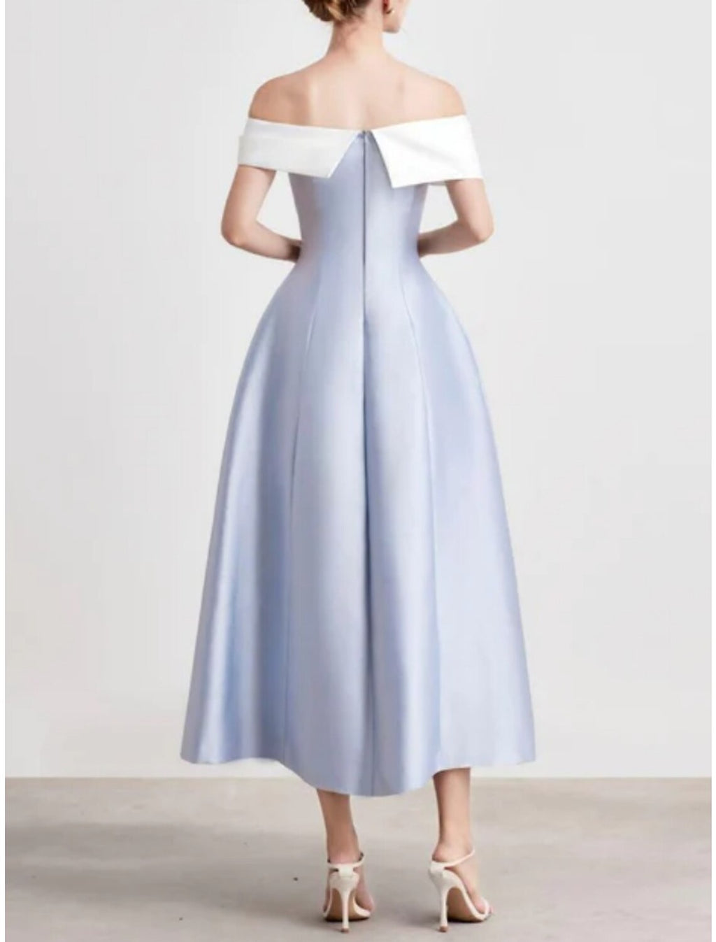 A-Line Off-Shoulder Satin Short Sleeve Pleated Mini Evening Gown - Chloe Dress