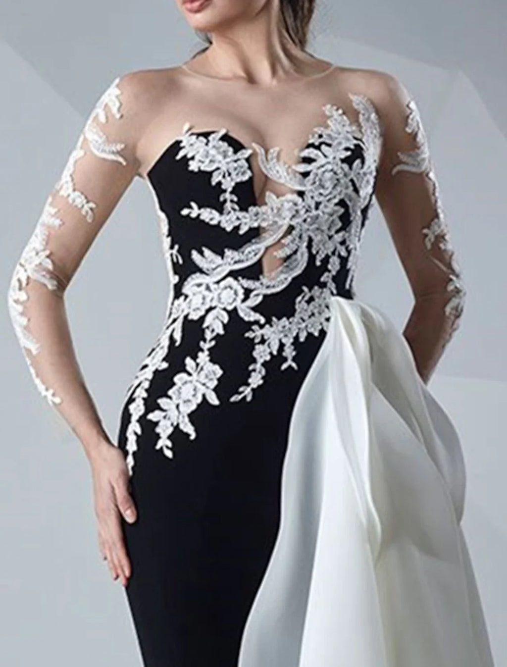 Mermaid Satin Long Sleeve Applique Floor-Length Evening Gown - Chloe Dress