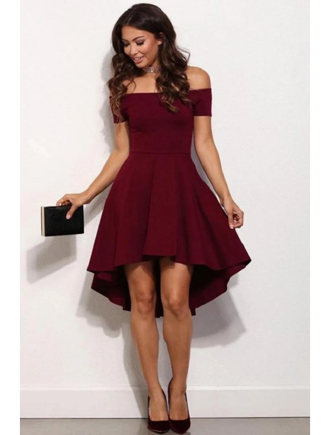 A-Line Off-Shoulder Satin Short Sleeve Mini Party Dress - Chloe Dress