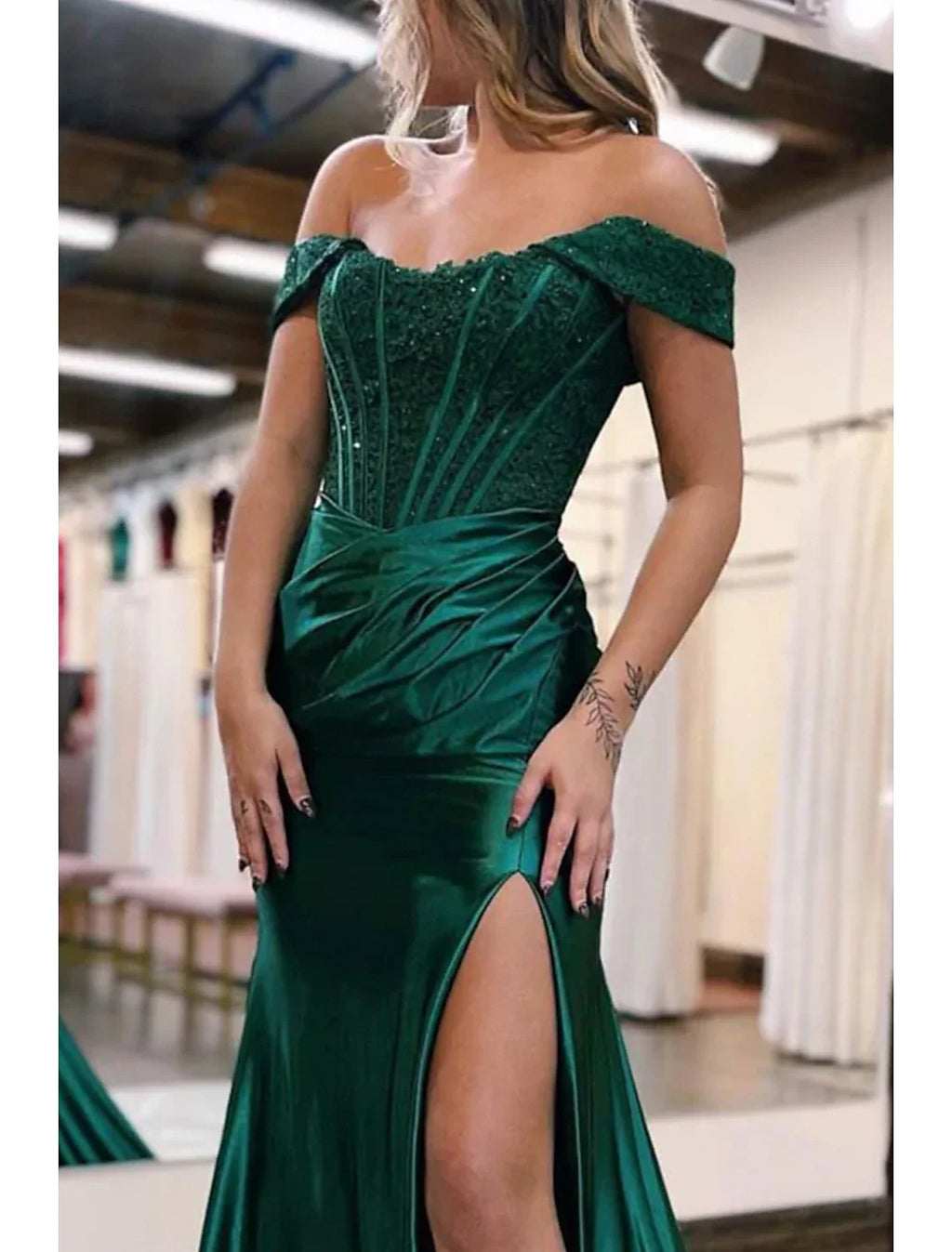 Mermaid Off-Shoulder Silk Sleeveless High Slit Evening Gown - Chloe Dress