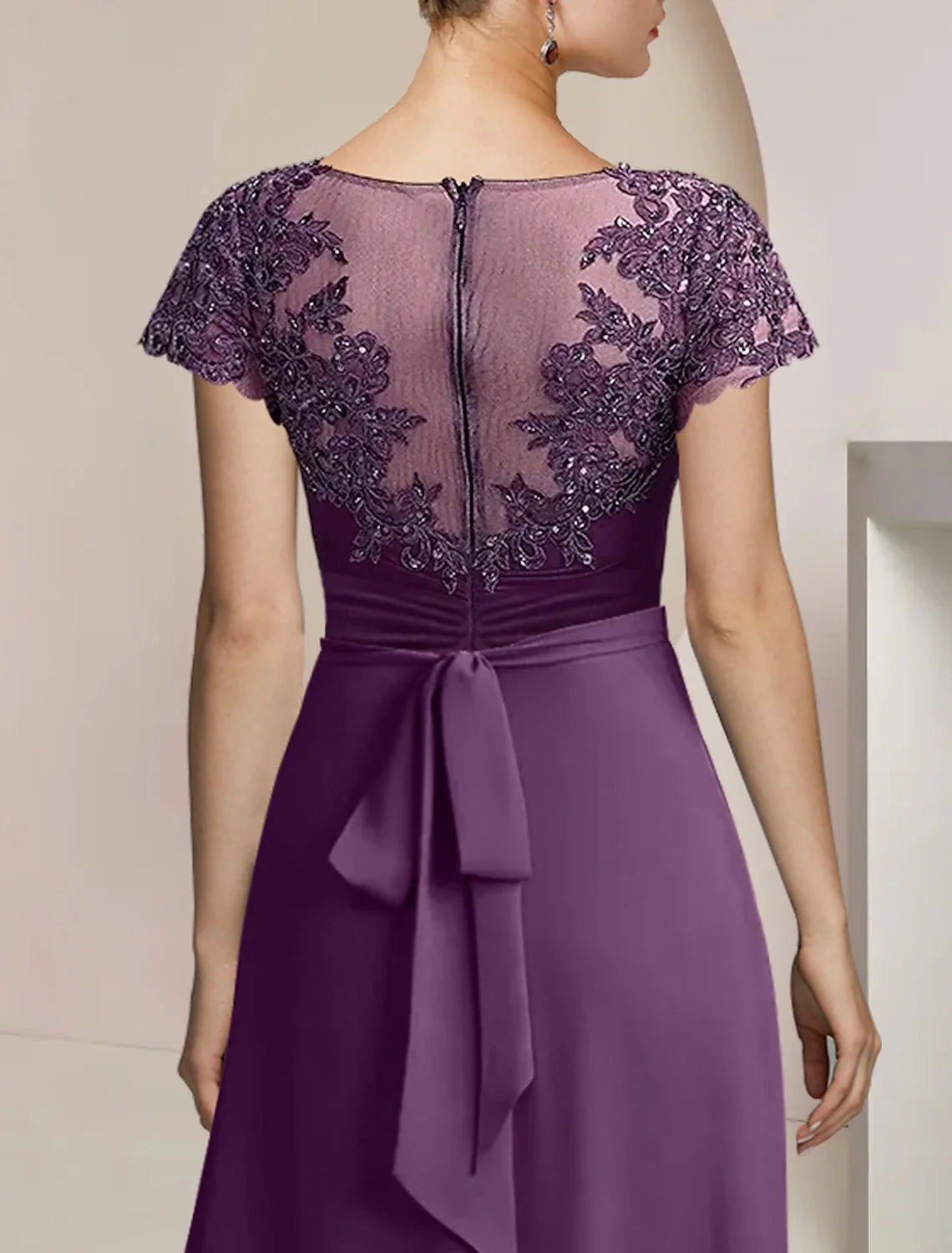 A-Line Chiffon Short Sleeve Asymmetric Mini Wedding Dress - Chloe Dress