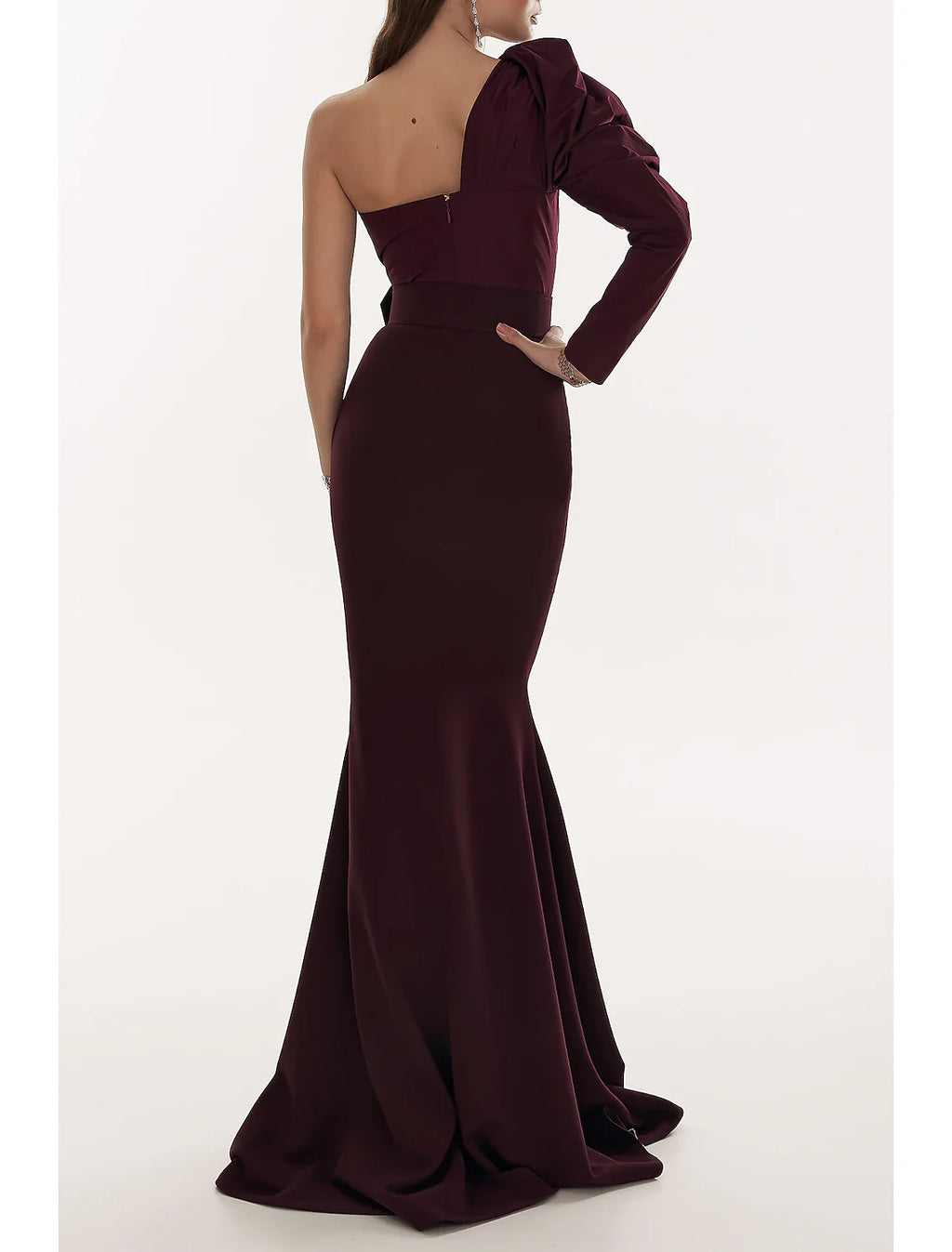 Mermaid One-Shoulder Long Sleeve Pleated Evening Gown - Chloe Dress