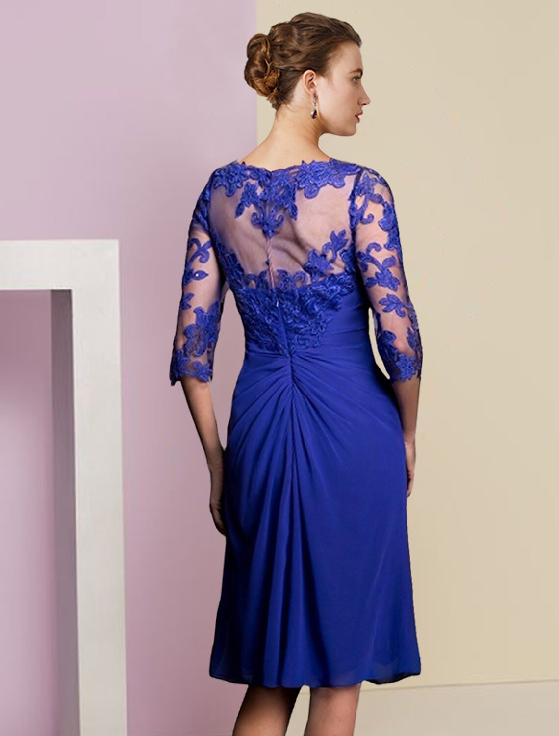 Sheath V-Neck Chiffon Applique Knee-Length Wedding Dress - Chloe Dress