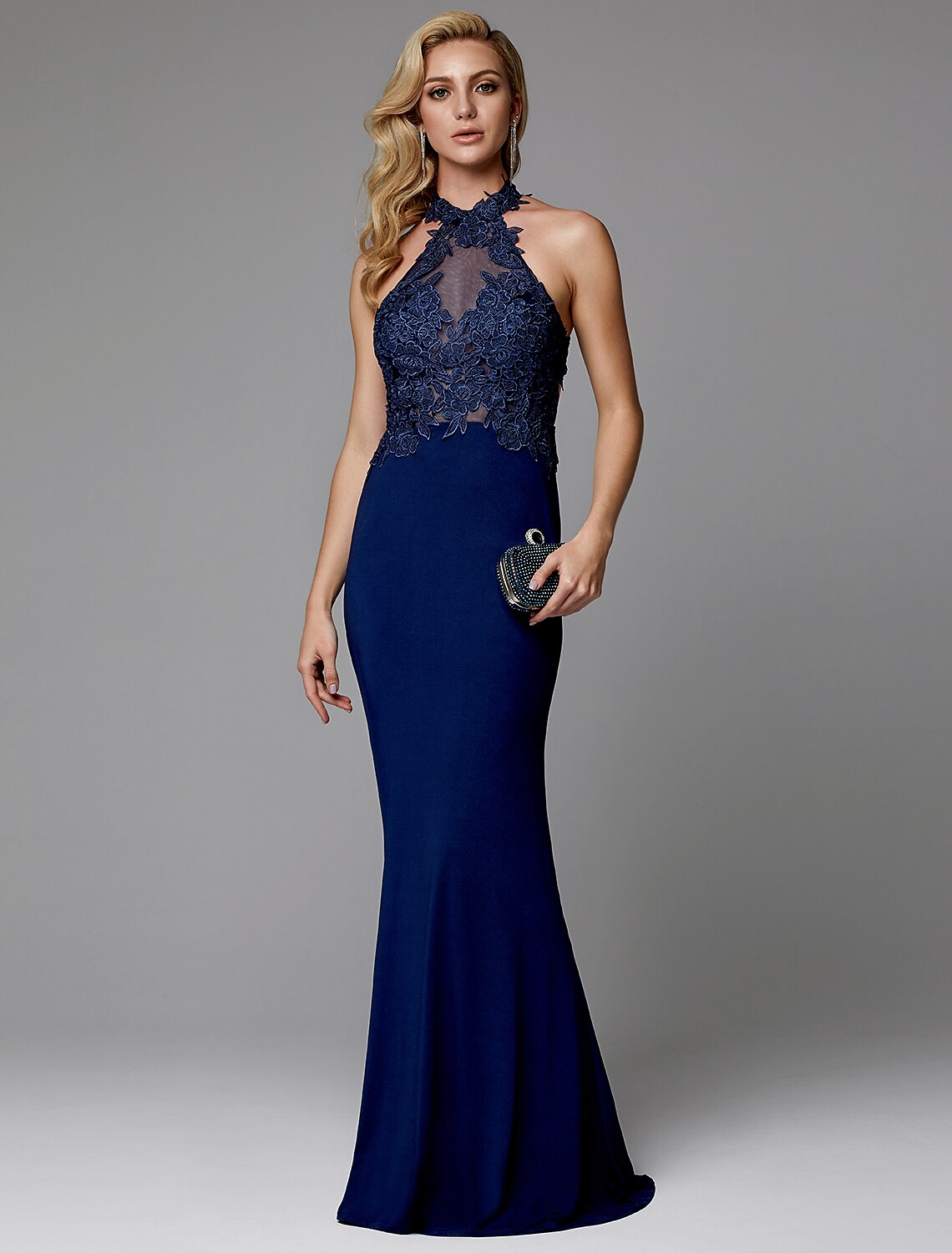 Sheath Halter Sleeveless Applique Floor-Length Evening Gown - Chloe Dress