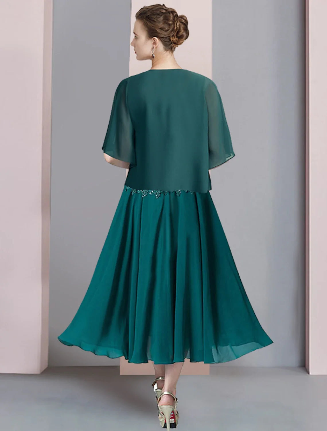 A-Line V-Neck Chiffon Short Sleeve Wrap Mini Wedding Dress - Chloe Dress