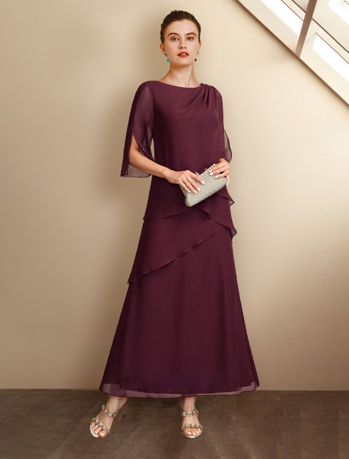 A-Line Chiffon Ruffled Ankle-Length Wedding Dress - Chloe Dress