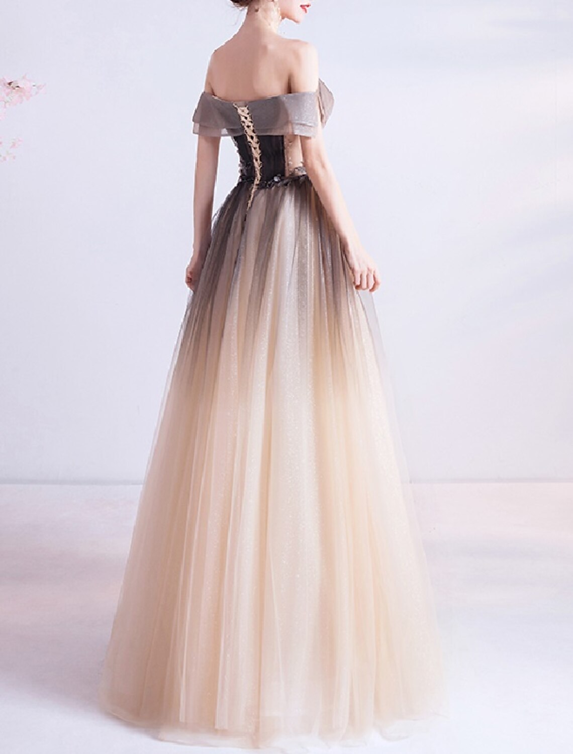 Ball Gown Off-Shoulder Tulle Sleeveless Applique Floor-Length Prom Gown - Chloe Dress
