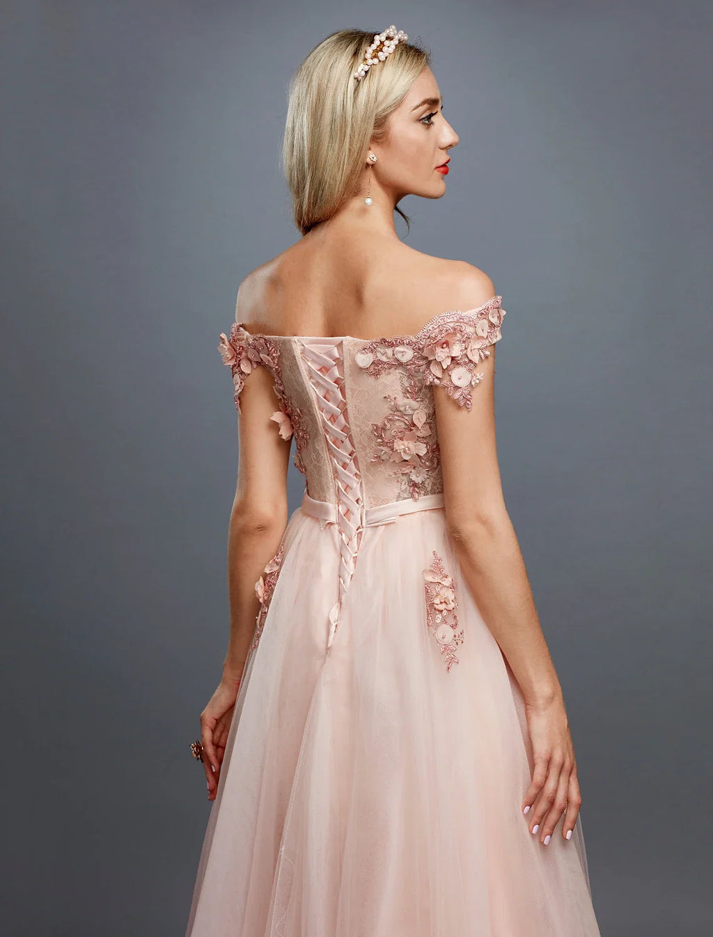 A-Line Off-Shoulder Tulle Sleeveless Train Prom Dress - Chloe Dress