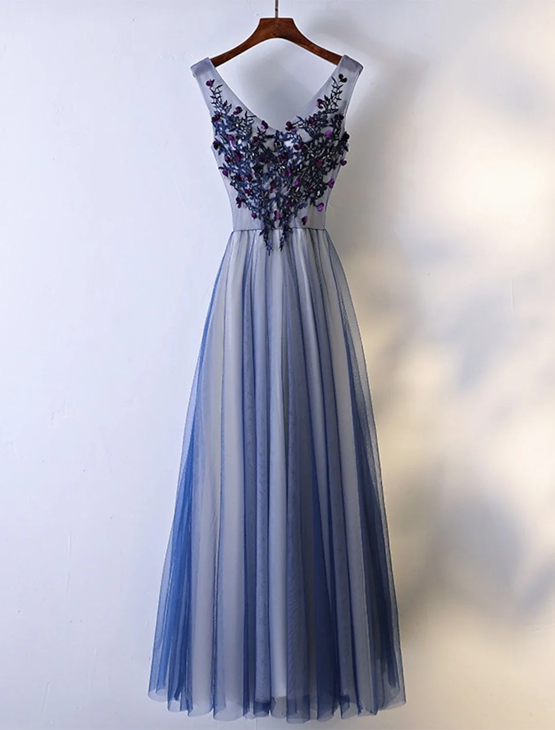 A-Line V-Neck Tulle Sleeveless Applique Floor-Length Wedding Dress - Chloe Dress