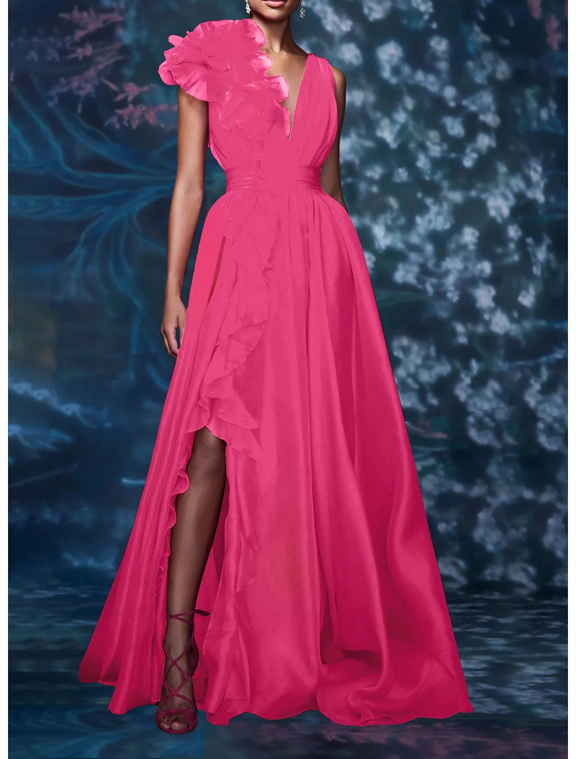 Green A-Line V-Neck Chiffon Sleeveless High Slit Floor-Length Evening Gown - Chloe Dress