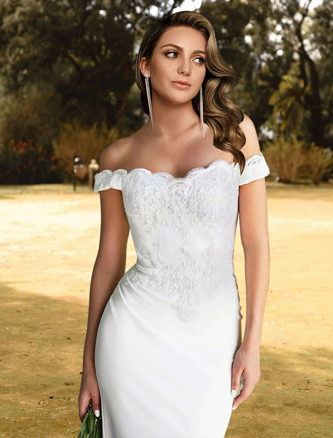 Mermaid Off-Shoulder Lace Cap Sleeve Train Wedding Gown - Chloe Dress