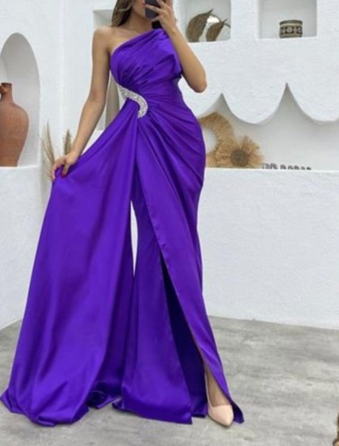 Mermaid One-Shoulder Sleeveless High Slit Evening Gown - Chloe Dress