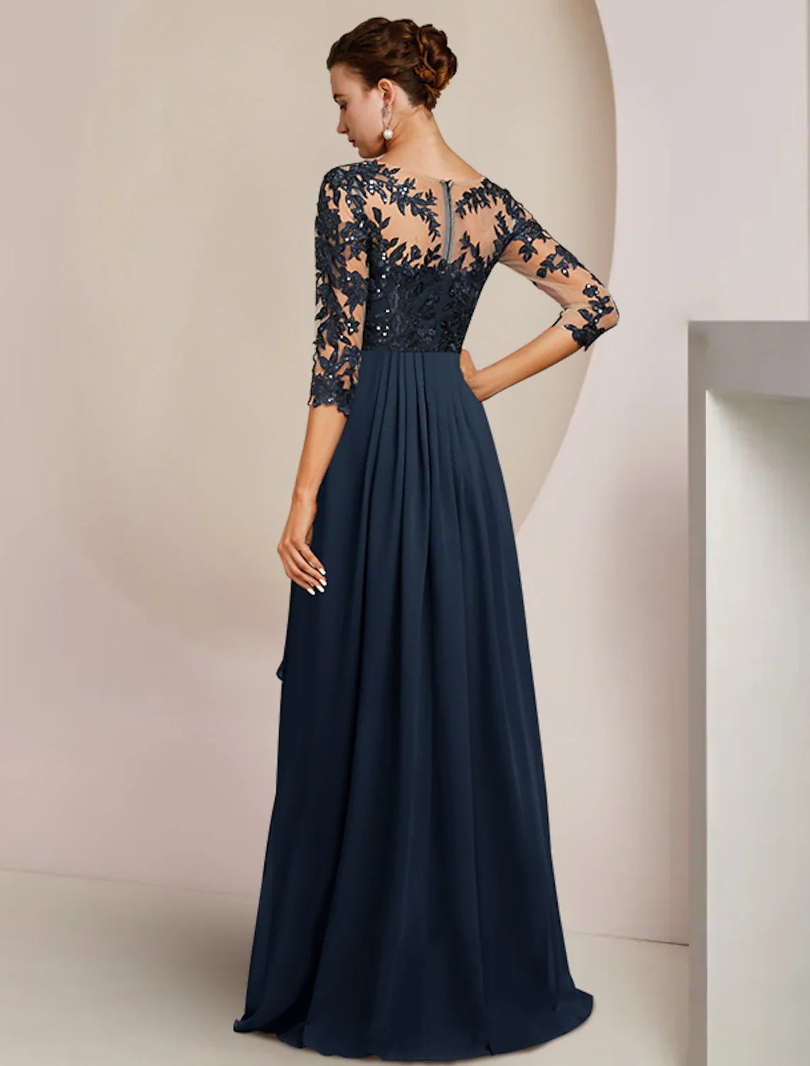 A-Line V-Neck Chiffon Three-Quarter Sleeve Applique Ankle-Length Wedding Dress - Chloe Dress
