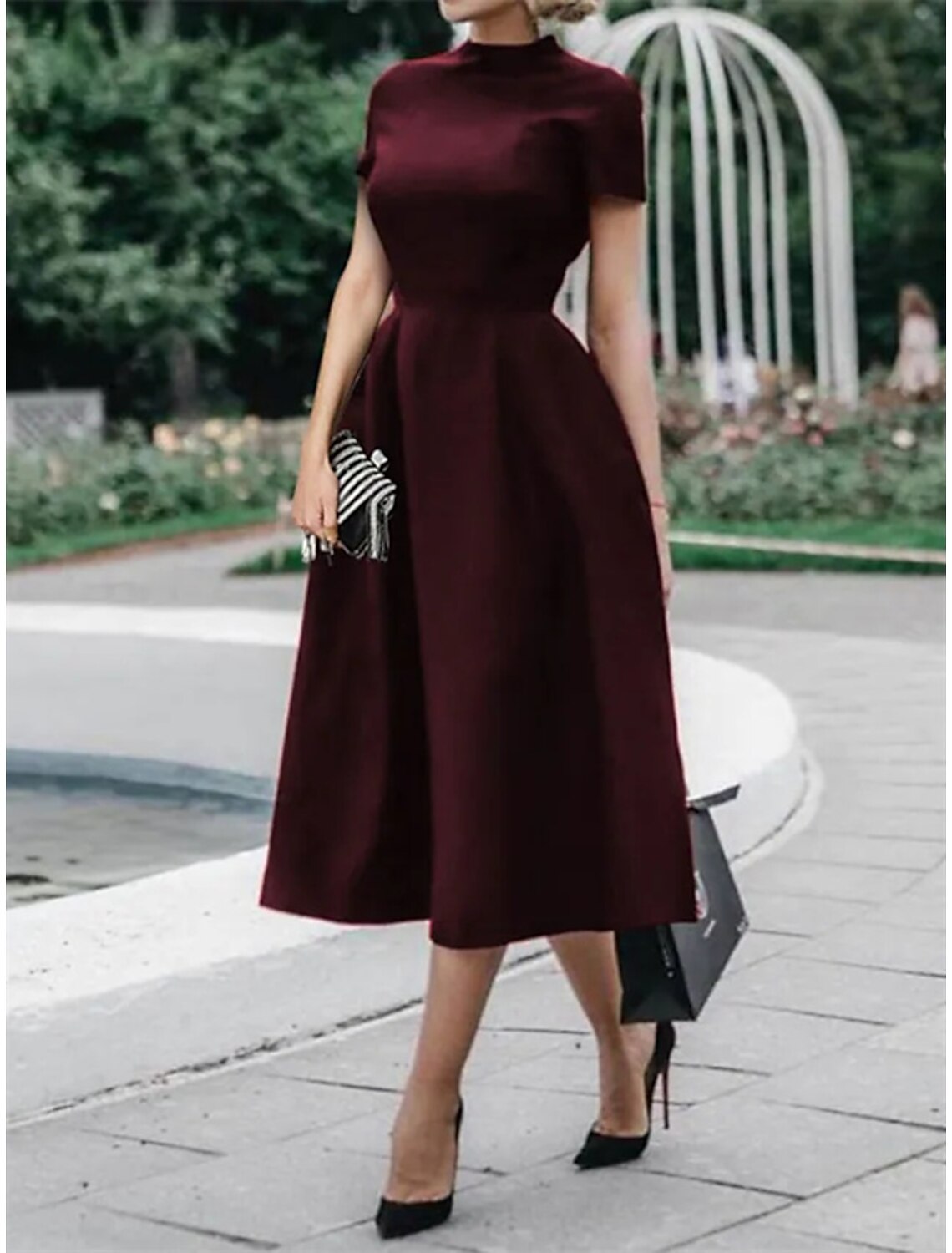 A-Line High Neck Satin Short Sleeve Pleated Mini Wedding Dress - Chloe Dress