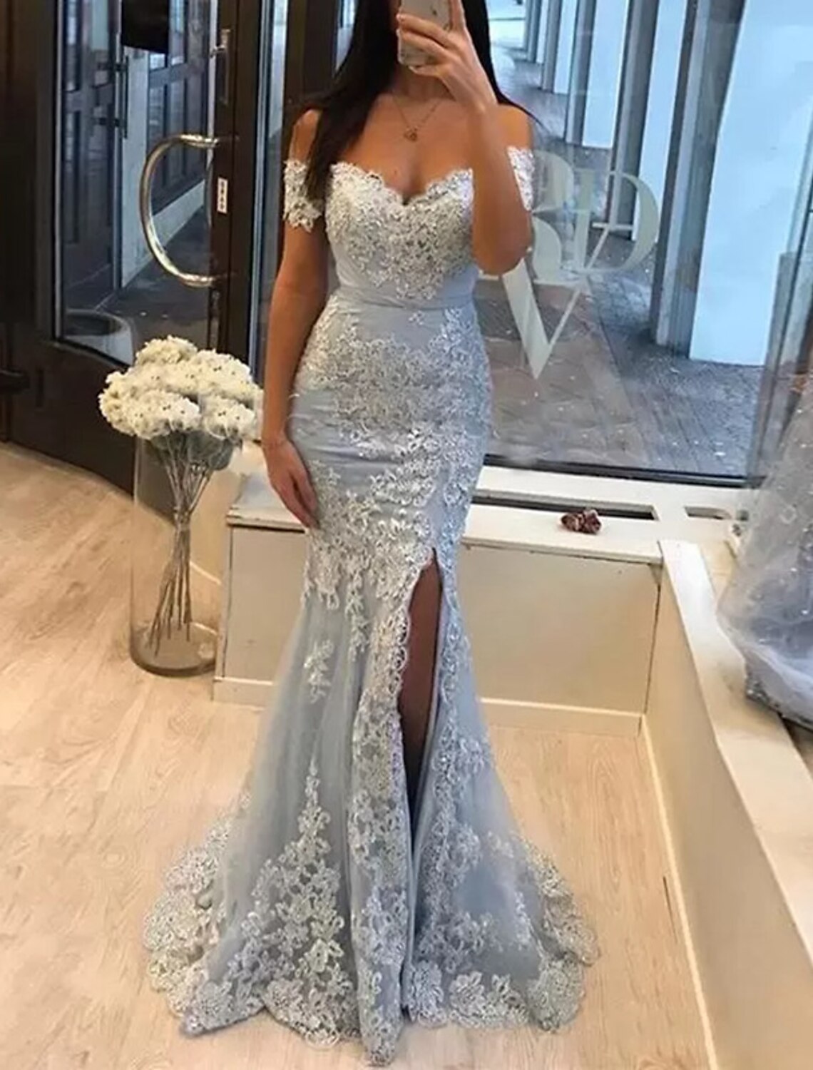 Mermaid Off-Shoulder Tulle Sleeveless High Slit Prom Dress - Chloe Dress