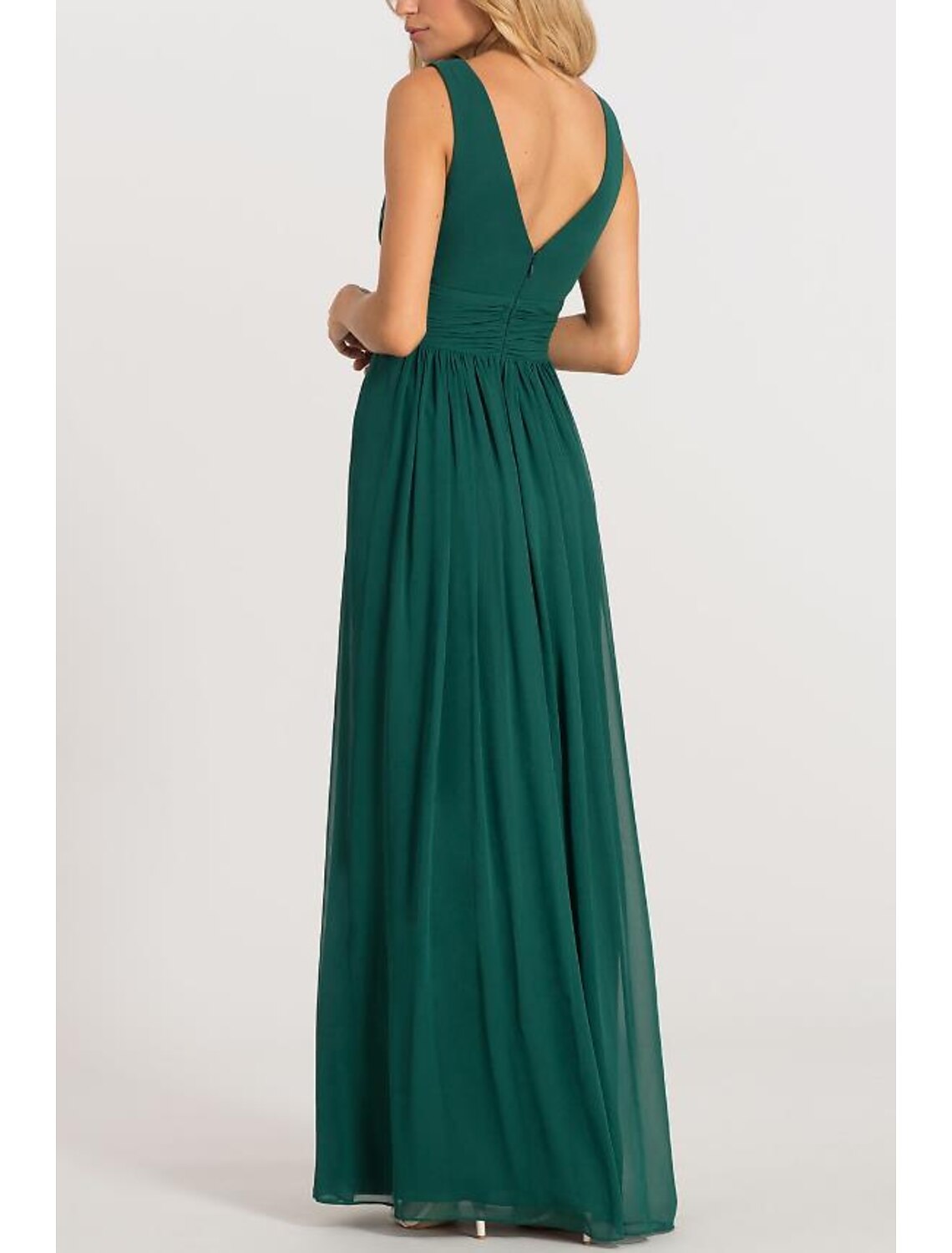 A-Line V-Neck Chiffon Sleeveless Pleated Floor-Length Evening Dress - Chloe Dress
