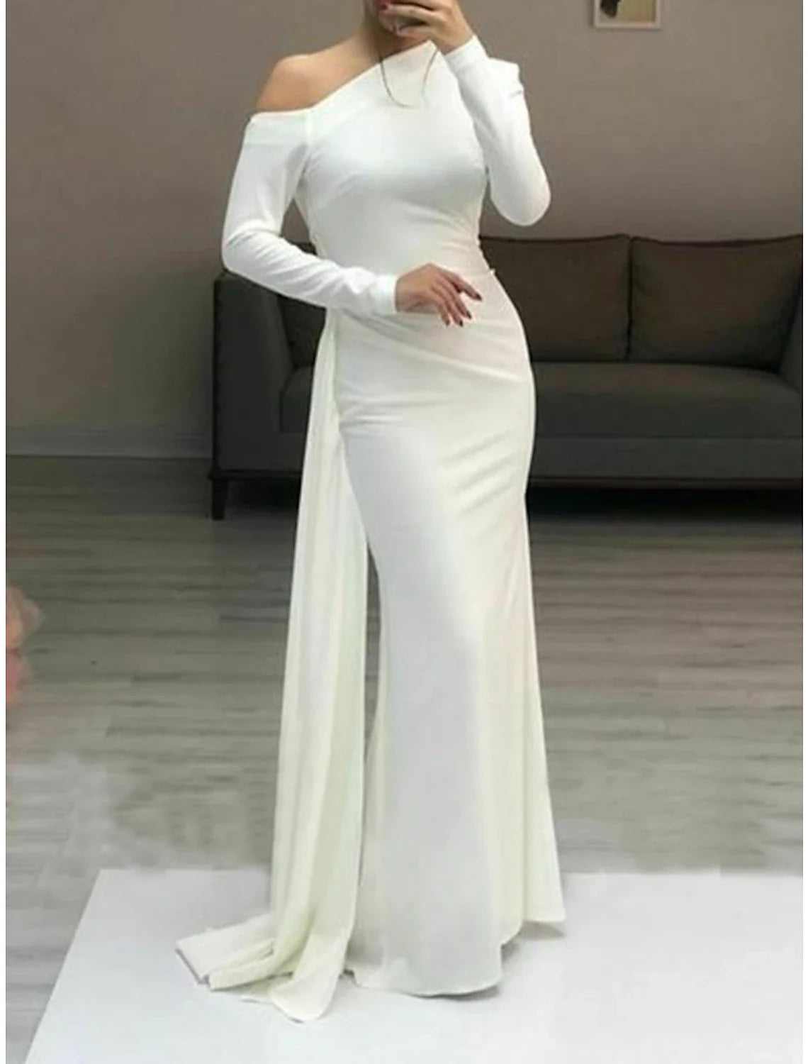 Sheath One-Shoulder Long Sleeve Floor-Length Evening Dress - Chloe Dress