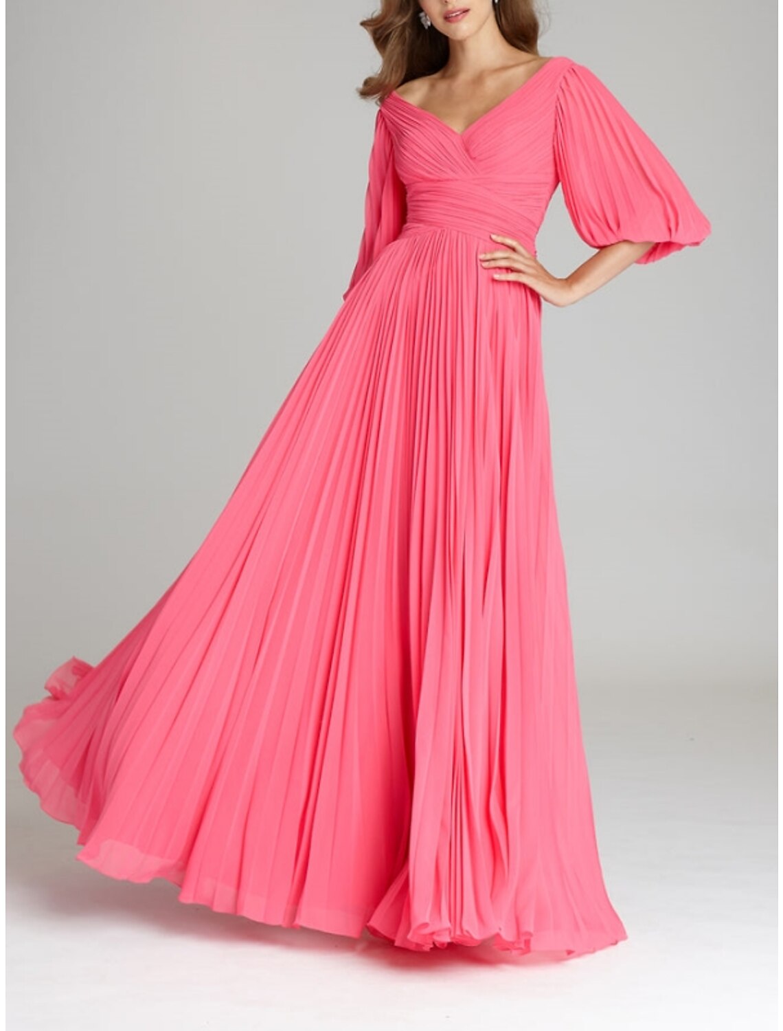 A-Line V-Neck Chiffon Pleated Floor-Length Evening Gown - Chloe Dress