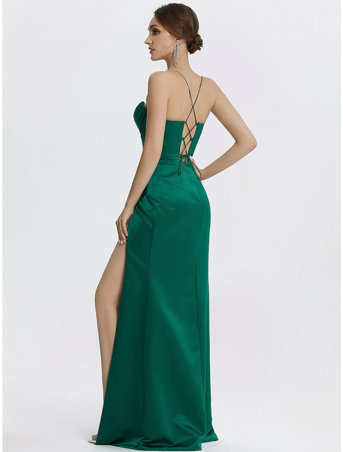 Black Mermaid Cowl Neck Satin Sleeveless Lace-Up Back High Slit Floor-Length Prom Dress - Chloe Dress
