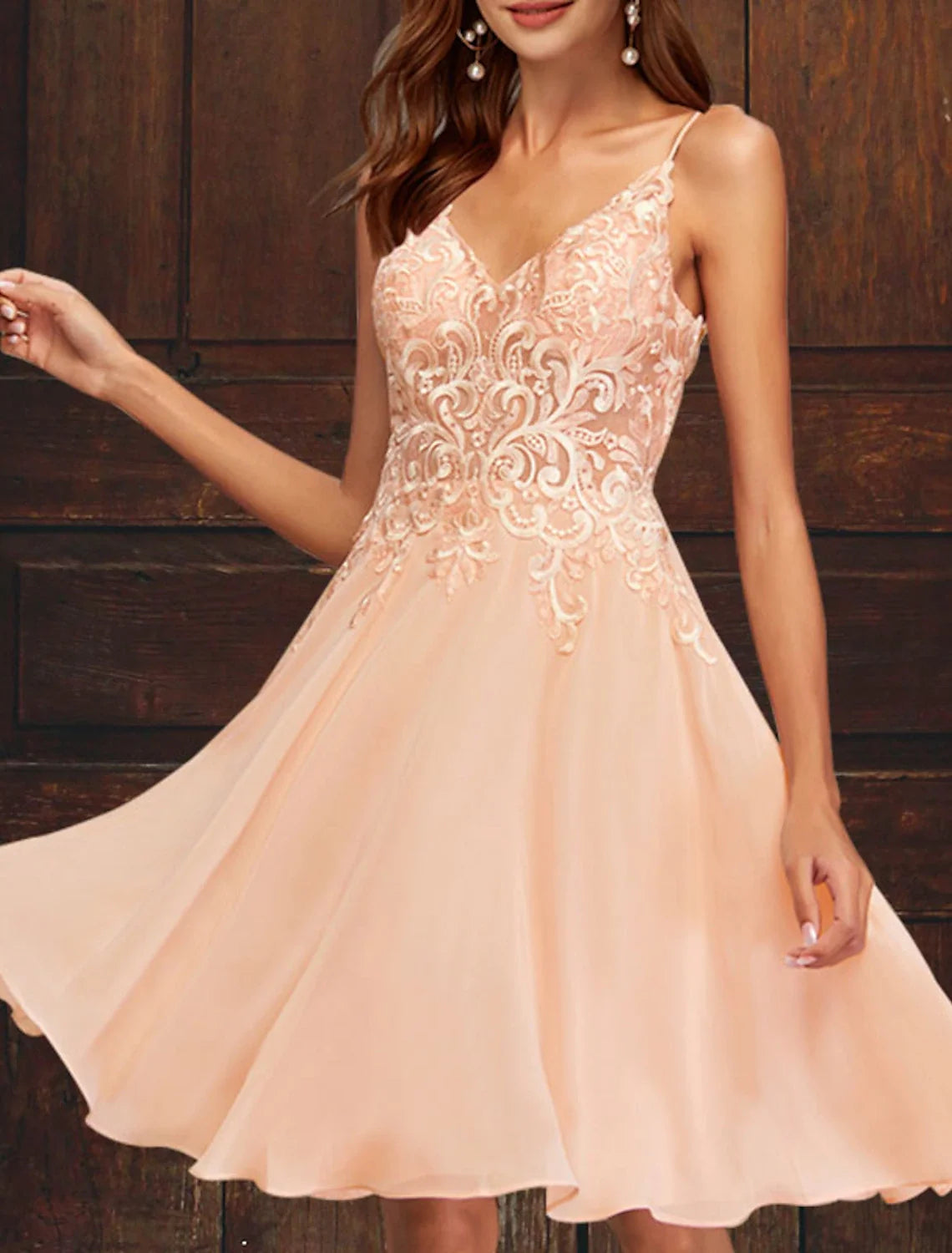 Pink A-Line V-Neck Tulle Sleeveless Applique Mini Cocktail Dress - Chloe Dress