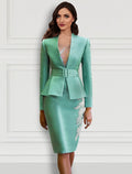 V-Neck Satin Long Sleeve Applique Knee-Length Cocktail Dress - Chloe Dress