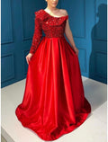 Green A-Line One-Shoulder Sequin Long Sleeve Ruffled Evening Gown - Chloe Dress