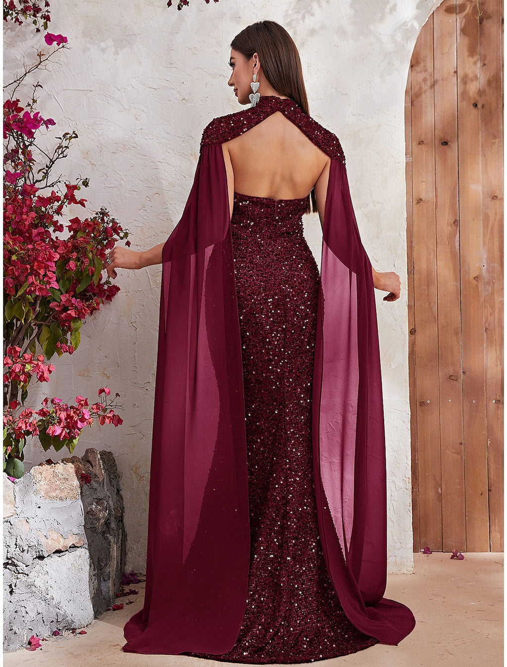 Mermaid High Neck Sequin Sleeveless Backless Train Evening Gown - Chloe Dress