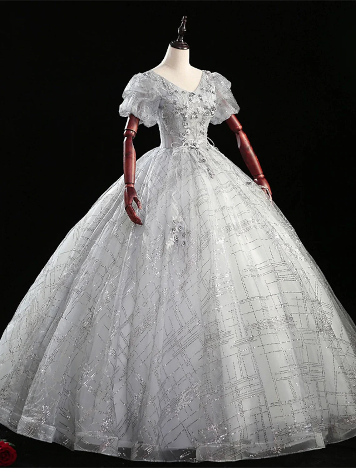 Ball Gown V-Neck Polyester Short Sleeve Floor-Length Gown - Chloe Dress
