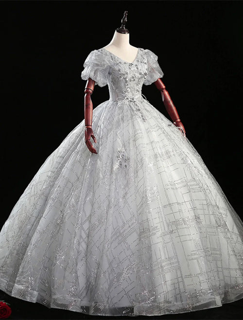 Ball Gown V-Neck Polyester Short Sleeve Floor-Length Gown - Chloe Dress