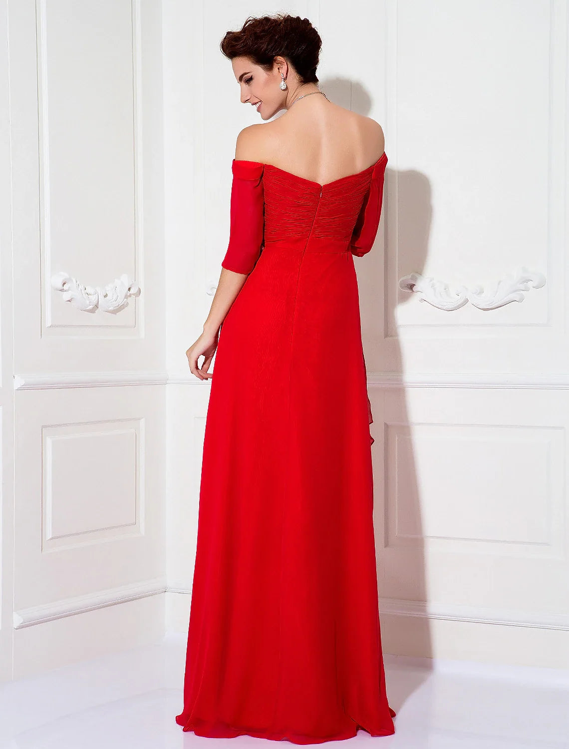 Sheath Off-Shoulder Chiffon Train Mini Evening Dress - Chloe Dress