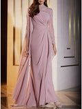 A-Line Chiffon Long Sleeve Pleated Evening Gown - Chloe Dress