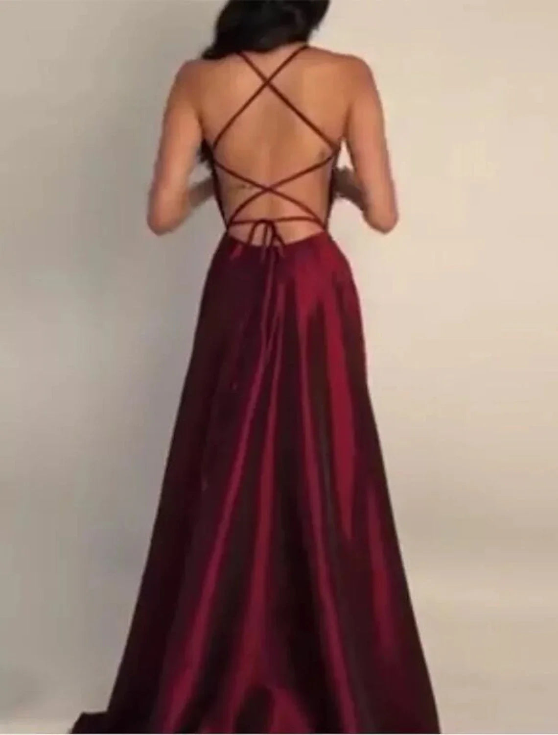 Black A-Line Spaghetti Strap Satin Sleeveless High Slit Floor-Length Prom Dress - Chloe Dress