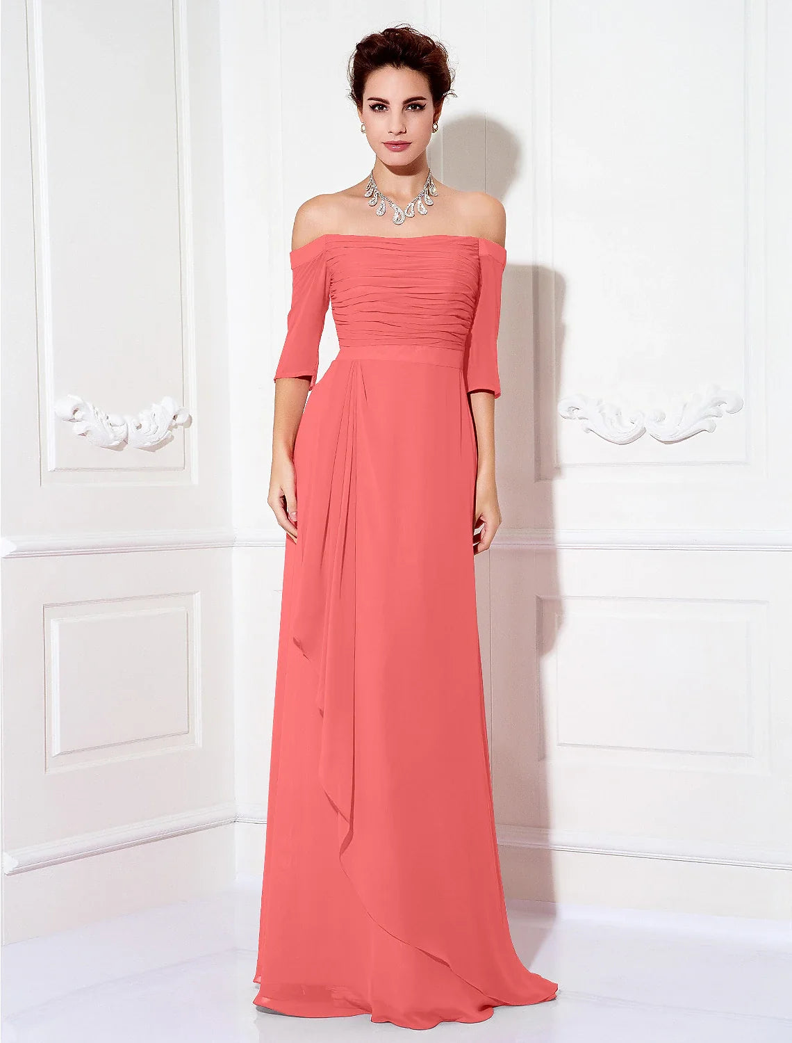 Sheath Off-Shoulder Chiffon Train Mini Evening Dress - Chloe Dress