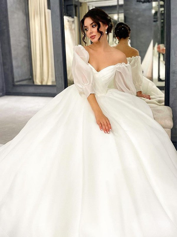 Ball Gown Sweetheart Organza Three-Quarter Sleeve Train Wedding Gown - Chloe Dress