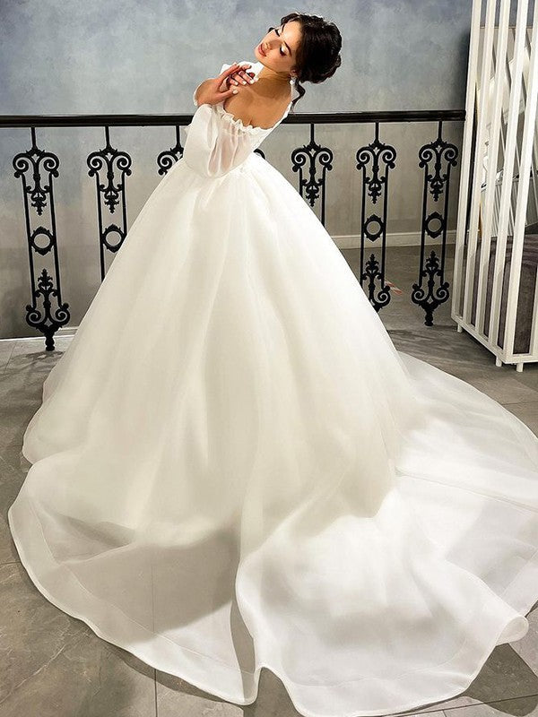 Ball Gown Sweetheart Organza Three-Quarter Sleeve Train Wedding Gown - Chloe Dress
