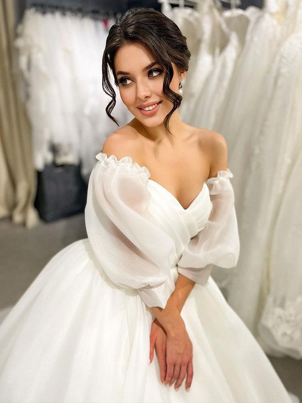 Ball Gown Sweetheart Organza Three-Quarter Sleeve Train Wedding Gown - Chloe Dress