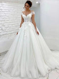 A-Line Tulle Short Sleeve Train Mini Wedding Dress - Chloe Dress