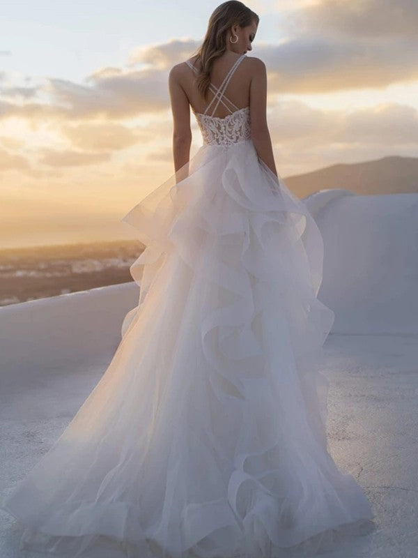 Princess V-Neck Lace Sleeveless Wedding Dress - Chloe Dress