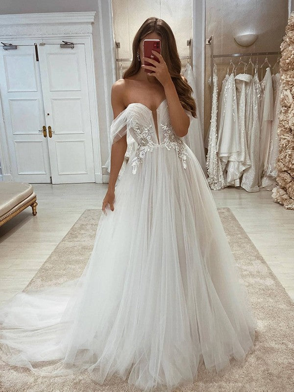 A-Line Tulle Sleeveless Train Wedding Dress - Chloe Dress
