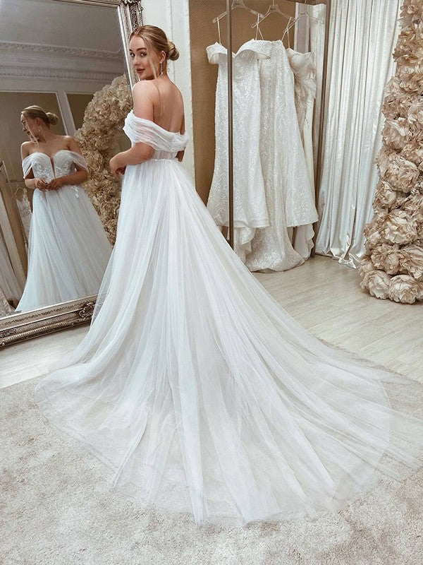 A-Line Tulle Sleeveless Train Wedding Dress - Chloe Dress