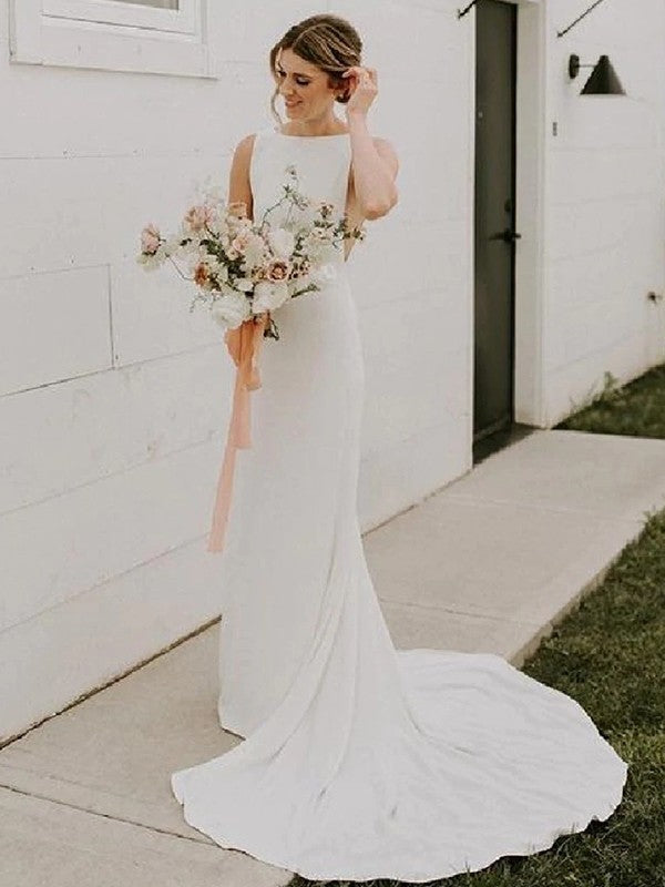 Sheath Crepe Sleeveless Train Wedding Dress - Chloe Dress