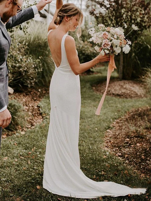 Sheath Crepe Sleeveless Train Wedding Dress - Chloe Dress