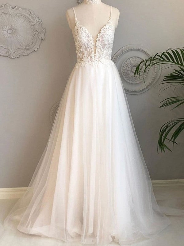 Princess V-Neck Tulle Sleeveless Applique Wedding Dress - Chloe Dress