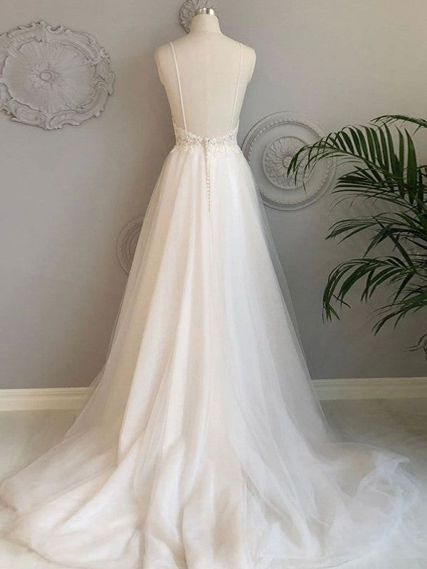 Princess V-Neck Tulle Sleeveless Applique Wedding Dress - Chloe Dress