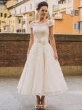 A-Line Tulle Short Sleeve Mini Wedding Dress - Chloe Dress