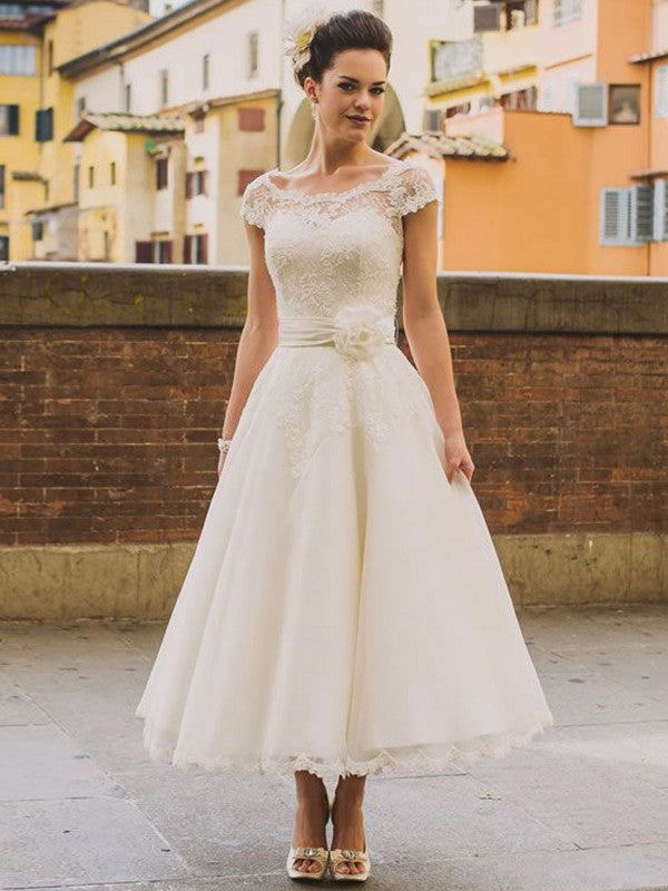 A-Line Tulle Short Sleeve Mini Wedding Dress - Chloe Dress